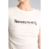 Defacto G9458AXER105 Ekru NBA Brooklyn Nets Slım Fıt Bisiklet Yaka Sporcu Ribana Kısa Kollu Tişört