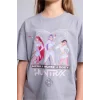 Defacto H7360A8GR265 Gri Kpop - Demon Hunters Oversıze Bisiklet Yaka Kısa Kollu Tişört Kız Çocuk