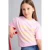 Defacto H7246A8PN47 Pembe Bisiklet Yaka Baskılı Kısa Kollu Tişört Kız Çocuk