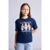 Defacto H7343A8NV31 Lacivert Kpop - Demon Hunters Relax Fıt Bisiklet Yaka Kısa Kollu Tişört Kız Çocuk
