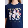 Defacto H7343A8NV31 Lacivert Kpop - Demon Hunters Relax Fıt Bisiklet Yaka Kısa Kollu Tişört Kız Çocuk