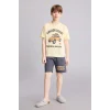 Defacto H4105A8YL83 Sarı Regular Fıt Baskılı 2li Şort Tişört Pijama Takımı Erkek Çocuk