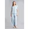 Defacto H7011AXBE745 Mavi Regular Fıt Kısa Kollu 2li Softshell Pijama Takım