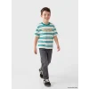 LCW Kids Yeşil Bisiklet Yaka Çizgili Erkek Çocuk Tişört