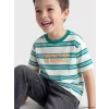 LCW Kids Yeşil Bisiklet Yaka Çizgili Erkek Çocuk Tişört