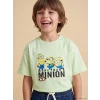 LCW Kids Yeşil Bisiklet Yaka Minions Baskılı Erkek Çocuk Tişört