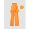 LCW Kids Turuncu Fırfırlı Kız Çocuk Bluz ve Pantolon