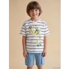 LCW Kids Beyaz Çizgili Minions Baskılı Erkek Çocuk Tişört