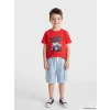 LCW Kids Kırmızı Bisiklet Yaka Baskılı Erkek Çocuk Tişört
