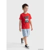 LCW Kids Kırmızı Bisiklet Yaka Baskılı Erkek Çocuk Tişört