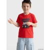 LCW Kids Kırmızı Bisiklet Yaka Baskılı Erkek Çocuk Tişört