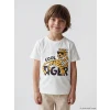 LCW Kids Beyaz Bisiklet Yaka Baskılı Erkek Çocuk Tişört