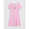 LCW Kids Pembe Bisiklet Yaka Baskılı Kız Çocuk Elbise