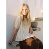 LCW Kids Ekru Çizgili Kız Çocuk Fırfırlı Tişört