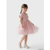 LCW Kids Pembe Bisiklet Yaka Taşlı Kız Çocuk Tütü Elbise