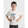 LCW Kids Bej Bisiklet Yaka Baskılı Erkek Çocuk Tişört