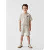 LCW Kids Gri Dinozor Baskılı Erkek Çocuk Tişört ve Şort Takım