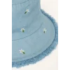 Defacto D8412A8BE2 Mavi Nakışlı Jean Bucket Şapka Kız Çocuk