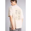 Defacto G5574AXBG766 Bej %100 Pamuk Boxy Fit Sırt Baskılı Tişört