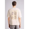 Defacto G5574AXBG766 Bej %100 Pamuk Boxy Fit Sırt Baskılı Tişört