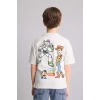 Defacto H3509A8GR503 Gri Toy Story Sırt Baskılı Oversıze Bisiklet Yaka Kısa Kollu Tişört Erkek Çocuk