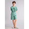 Defacto G8829A8GN1095 Yeşil %100 Pamuk Regular Fıt Baskılı 2li Pijama Takımı Erkek Çocuk