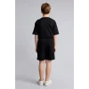 Defacto H7915A8BK81 Siyah Oversıze Slogan Baskılı Sweatshirt Kumaşı Şort Erkek Çocuk