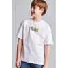 Defacto H8259A8WT34 Beyaz %100 Pamuk SpongeBob Sırt Baskılı Oversıze Bisiklet Yaka Kısa Kollu Tişört Erkek Çocuk