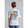 Defacto H8259A8WT34 Beyaz %100 Pamuk SpongeBob Sırt Baskılı Oversıze Bisiklet Yaka Kısa Kollu Tişört Erkek Çocuk