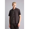Defacto E2530AXBN339 Kahve Regular Fıt Tencel Kısa Kollu Gömlek