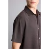 Defacto E2530AXBN339 Kahve Regular Fıt Tencel Kısa Kollu Gömlek