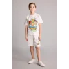 Defacto H8306A8ER105 Ekru Stumble Guys Oversıze Bisiklet Yaka Kısa Kollu Tişört Erkek Çocuk