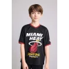Defacto H2897A8BK81 Siyah NBA Mıamı Heat New Regular Fıt V Yaka Mesh Forma Kumaş Kısa Kollu Tişört Erkek Çocuk