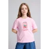 Defacto H8796A8PN205 Pembe Bisiklet Yaka Baskılı Kısa Kollu Açık Pembe Tişört Kız Çocuk