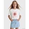 LCW Kids Beyaz Baskılı Bisiklet Yaka Kız Çocuk Tişört