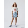 LCW Kids Beyaz Baskılı Bisiklet Yaka Kız Çocuk Tişört