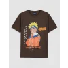 LCW Kids Kahverengi Bisiklet Yaka Naruto Baskılı Erkek Çocuk Tişört
