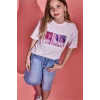 Defacto H7335A8PN289 Pembe %100 Pamuk Kpop - Demon Hunters Oversıze Bisiklet Yaka Kısa Kollu Tişört Kız Çocuk