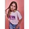 Defacto H7335A8PN289 Pembe %100 Pamuk Kpop - Demon Hunters Oversıze Bisiklet Yaka Kısa Kollu Tişört Kız Çocuk