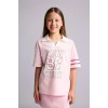 Defacto H7251A8PN74 Pembe V Yaka Baskılı Kısa Kollu Açık Pembe Tişört Kız Çocuk