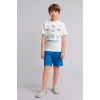 Defacto H8197A8ER105 Ekru %100 Pamuk  Baskılı Kısa Kollu Üst Şort Alt 2li Pijama Takımı Erkek Çocuk