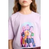 Defacto H9476A8PR143 Mor Kpop - Demon Hunters Oversıze Bisiklet Yaka Kısa Kollu Tişört Kız Çocuk
