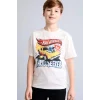 Defacto H8313A8ER105 Ekru Hot Wheels Oversıze Bisiklet Yaka Kısa Kollu Ecru Tişört Erkek Çocuk