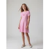 LCW Kids Pembe Bisiklet Yaka Baskılı Kız Çocuk Elbise