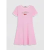 LCW Kids Pembe Bisiklet Yaka Baskılı Kız Çocuk Elbise