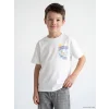 LCW Kids Beyaz Bisiklet Yaka Baskılı Erkek Çocuk Tişört