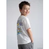 LCW Kids Beyaz Bisiklet Yaka Baskılı Erkek Çocuk Tişört