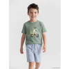 LCW Kids Yeşil Bisiklet Yaka Baskılı Erkek Çocuk Tişört