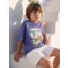 LCW Kids Mor Bisiklet Yaka Baskılı Erkek Çocuk Tişört