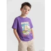 LCW Kids Mor Bisiklet Yaka Baskılı Erkek Çocuk Tişört